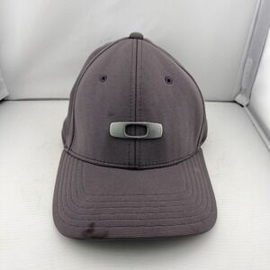 Oakley Mens Tincan Metal Logo‎ Gray Hat Stretch Fitted Hat S/M Skull Tag